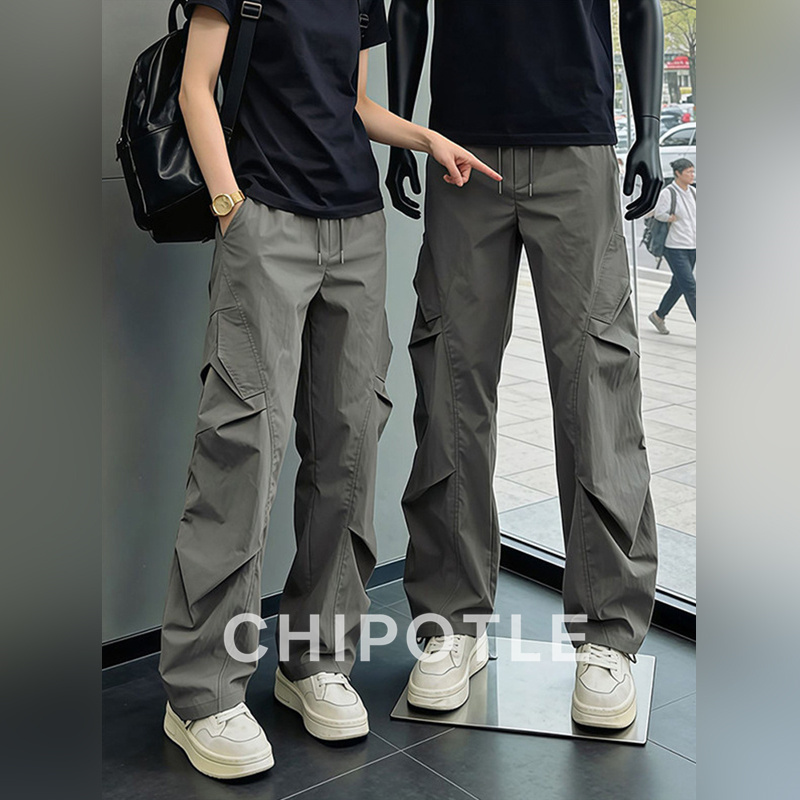 Korean Chipotle American-Style Paratrooper Cargo Pants for Men 2026 Summer Thin Waterproof Diagonal Cut Tactical Pants
