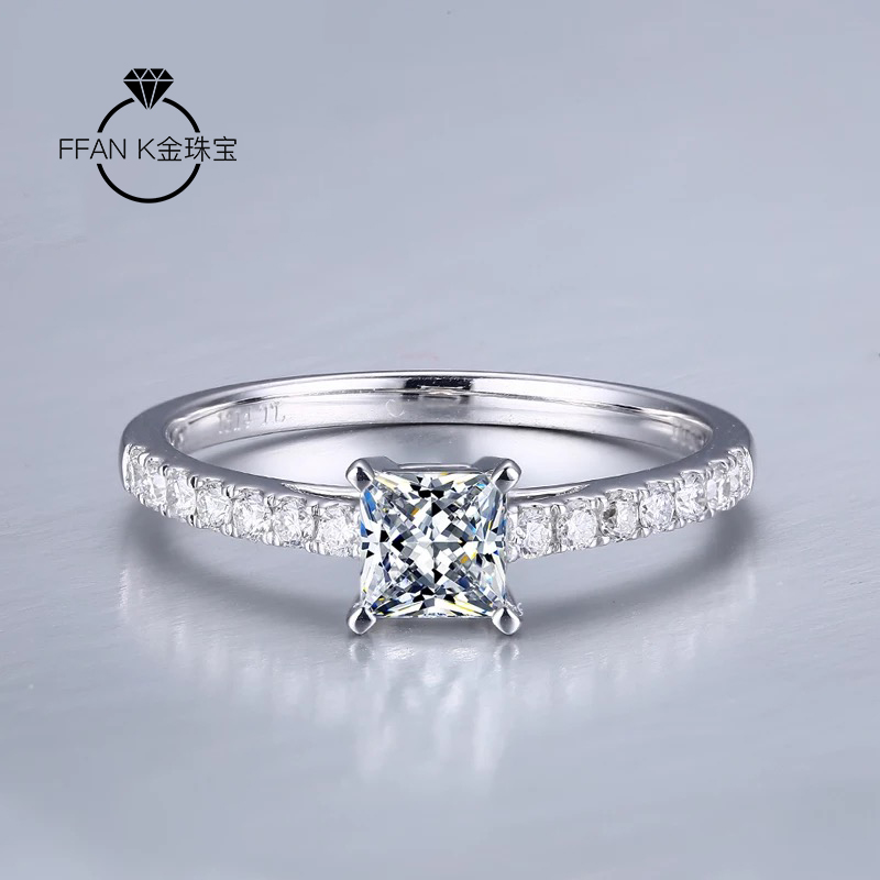 Platinum Moissanite Ring Princess Square Row Diamond Imitation Diamond Ring 1 Carat Diamond Band Set Women's Ring Classic Wedding Ring