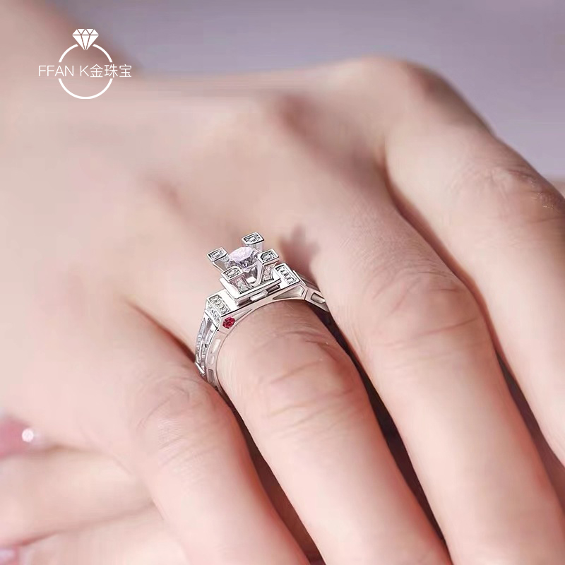PT950 platinum Eiffel Tower four-claw diamond ring female one carat moissanite ring simulation female ring wedding female