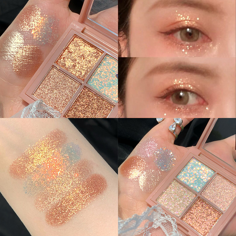 Four-color eye shadow tray ins Super fire flash beads sequin glitter powder small box Eyeliner pearlescent waterproof shiny crystal small plate Portable