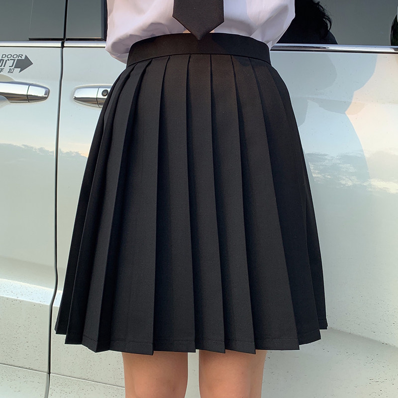 Black pleated skirt women's high waist orthodox JK uniform skirt White skirt Solid color a word student long skirt spot