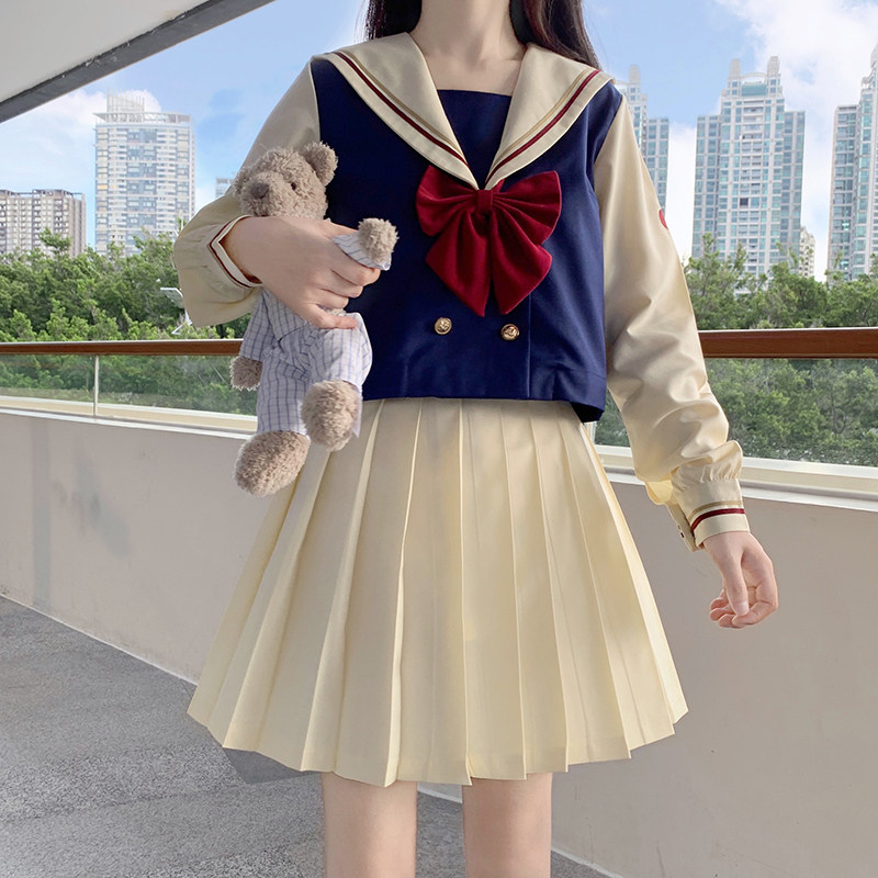 Bai Xueji Japanese student school uniform jk uniform genuine full suit long and short-sleeved sailor suit pleated skirt college style