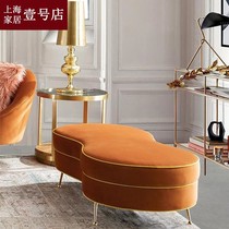 Nordic light luxury orange fabric shoe changing stool clothing store sofa stool Oval pedal cloakroom stool bed tail stool
