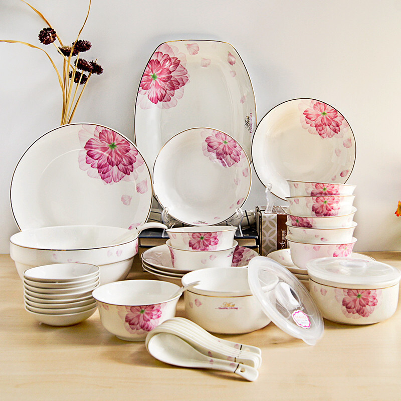 Arst ya qian cheng DE roses 38 head ceramic Korean festival thousands roses dish dishes and cutlery set gift box