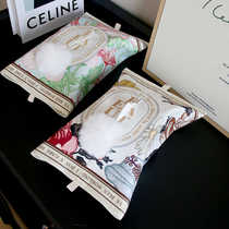 Velvet car household tissue cover household light luxury multi-purpose removable paper box hand-painted tissue bag paper storage