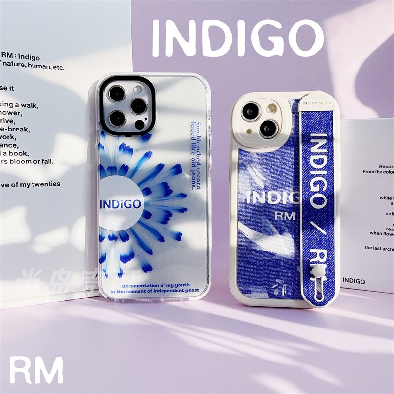 Rjinhit Bts (Bts) Indigo Phone Case Suitable for Apple 14 Pro Max 13 12 11 iPhone 16 Pro 15 Pro Max Wristband Stand Soft Case Rm Jin Namjoon