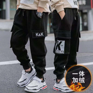 男童秋冬加绒休闲裤子宝宝弹力哈伦裤长裤