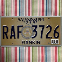 U.S. License Plate MississippiMS Mississippi RAF3726 Country Foreign Old Brand Decorated Iron Wrangler