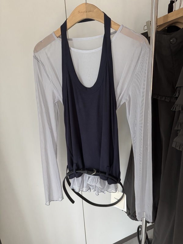 Niche Designer Style 2026 Autumn New Design Sheer Lace Mesh Vest Two-Piece Set Niche Designer Style 2026 Autumn New Design Sheer Lace Mesh Vest Two-Piece Set