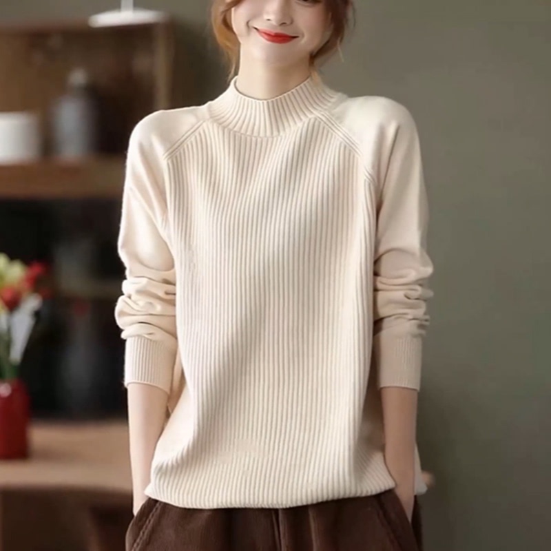 Half-Turtleneck Knit Sweater Autumn and Winter New Korean Style Loose Plus-Size Women's Black Pullover Long-Sleeve Base Shirt Half-Turtleneck Knit Sweater Autumn and Winter New Korean Style Loose Plus-Size Women's Black Pullover Long-Sleeve Base Shirt