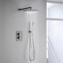 German contemporary high-end gun black grey thermostatic full copper-in-wall ceiling embedded concealed shower shower head suit
