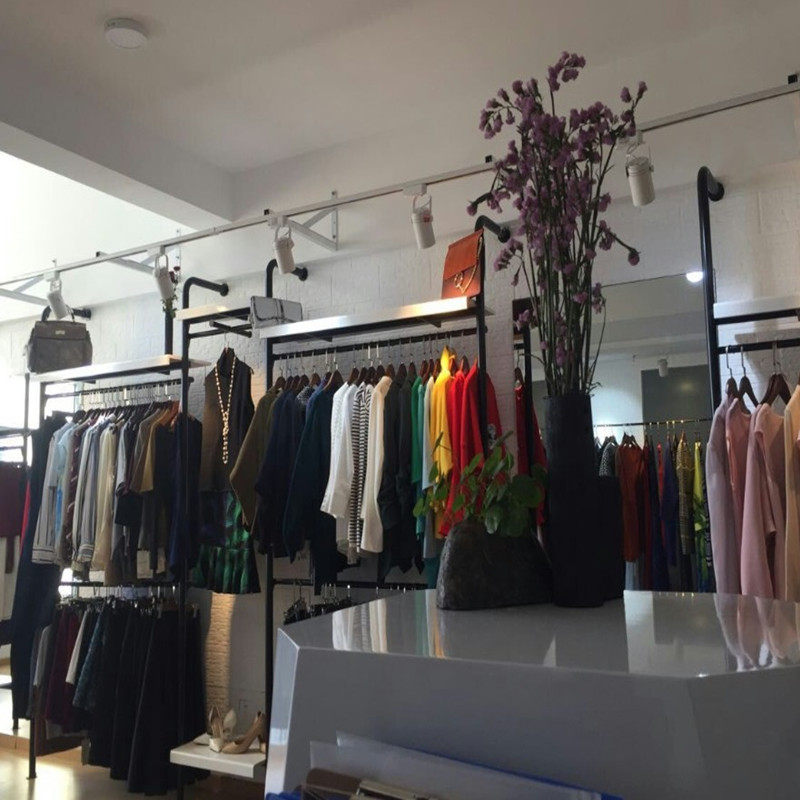 Clothing Store Shelf Shelves Show Shelf Iron Art column Composition Shelf Floor upper wall positive side hanging male and female children hanging clothes hanger