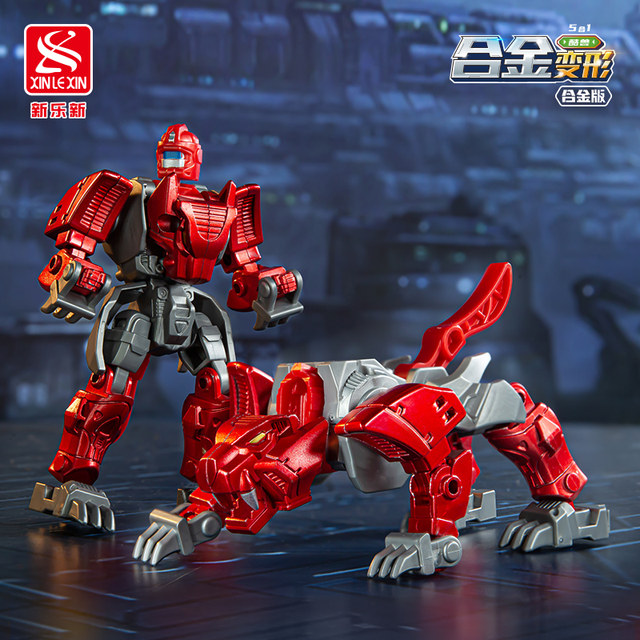 新乐新合金变形五合体机器人仿真鹰龙狼狮虎模型机甲儿童男孩玩具