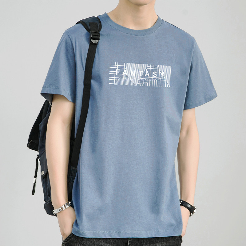 Summer 2022 thin short-sleeved T-shirt men's trend letter print crewneck half-sleeved leggings men's body tycoon top