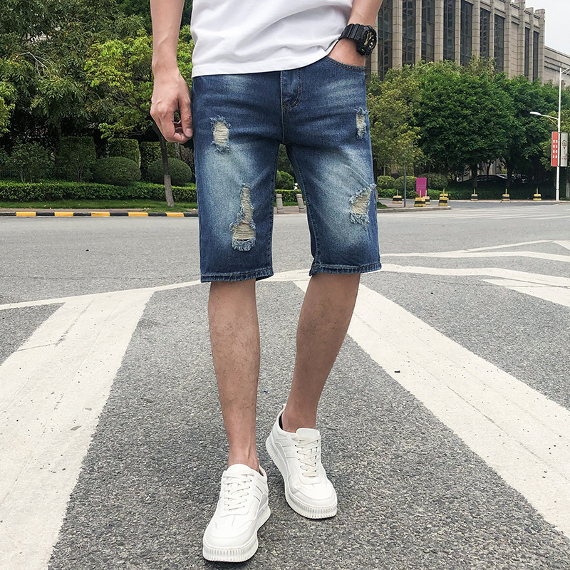 Nam denim quần short 2020 mùa hè mới lỗ phá lỏng quần năm điểm 100 bộ phiên bản Hàn Quốc của xu hướng quần âu nam