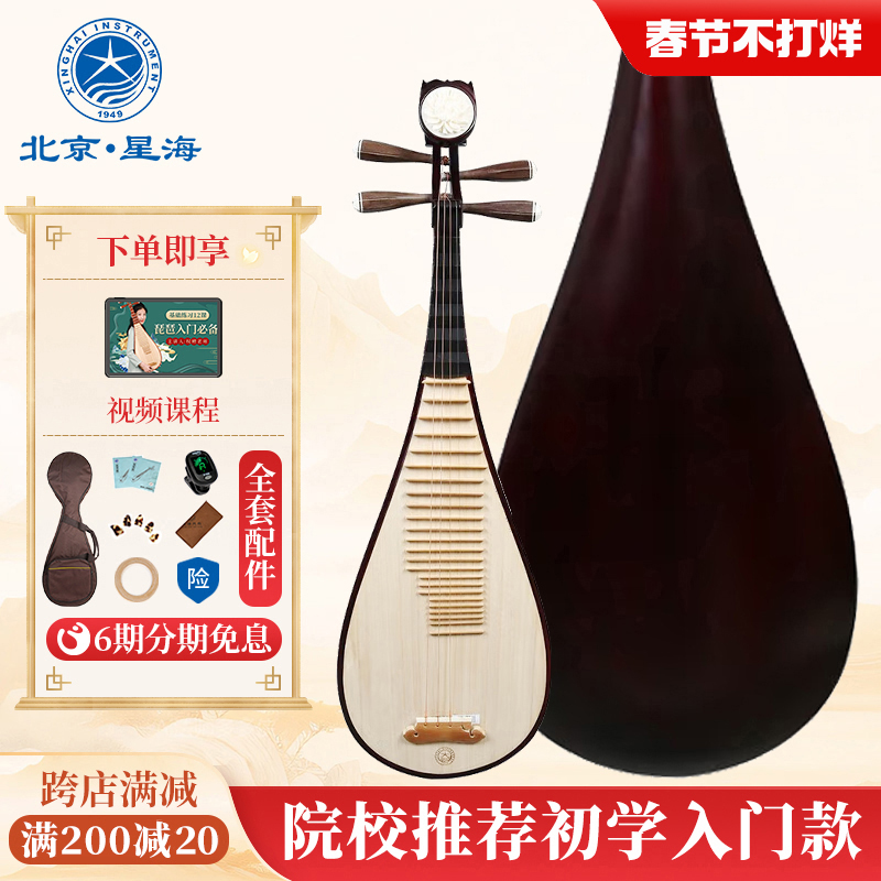 星海琵琶楽器初心者大人子供色木製練習演奏継続年豊潤柄琵琶