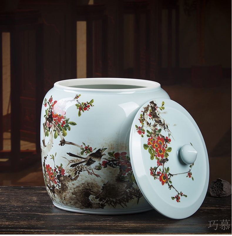 Qiao mu hand - made ceramic barrel storage ricer box 20 jins 30 jins of 50 pounds with cover moistureproof flour cylinder cylinder it tea house