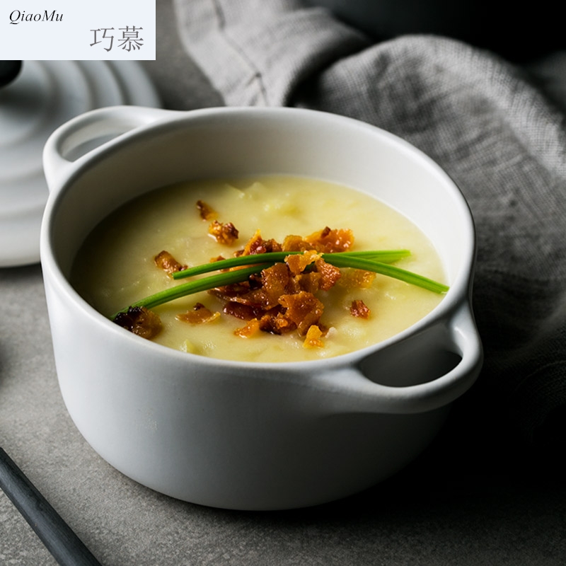 Qiao mu creative ceramic ears small bowl of breakfast bowl prevent hot steamed egg stew cake pudding dessert bowl with cover