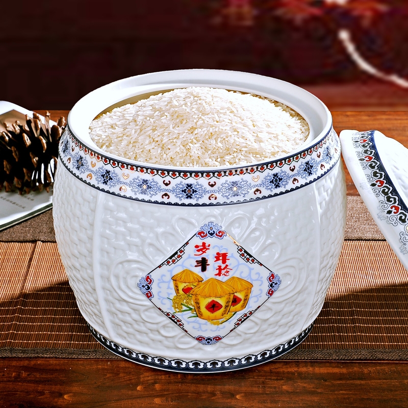 Qiao mu jingdezhen ceramic ricer box barrel storage insect moisture - proof seal 10 jins 20 jins 30 meters box with cover rice flour