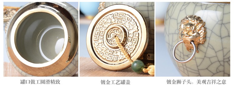 Qiao mu ceramic gold - plated caddy fixings large elder brother up with crack celadon seal storage jar, black tea, green tea package