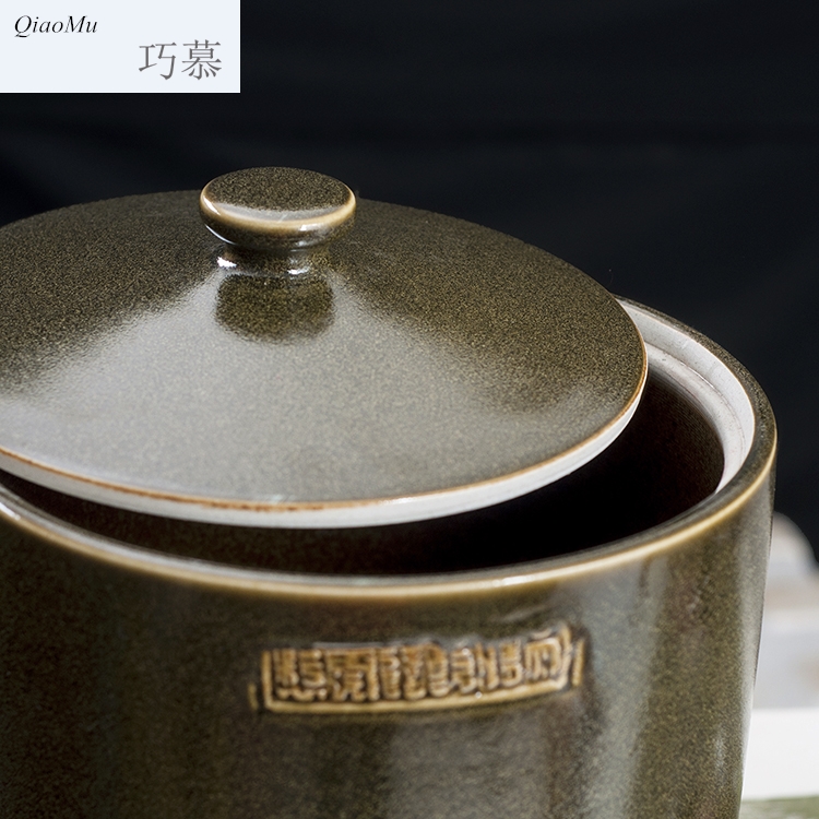 Qiao mu jingdezhen ceramic barrel ricer box with cover ceramic surface at the end of the cylinder cylinder tea tea glaze jars of oil tank