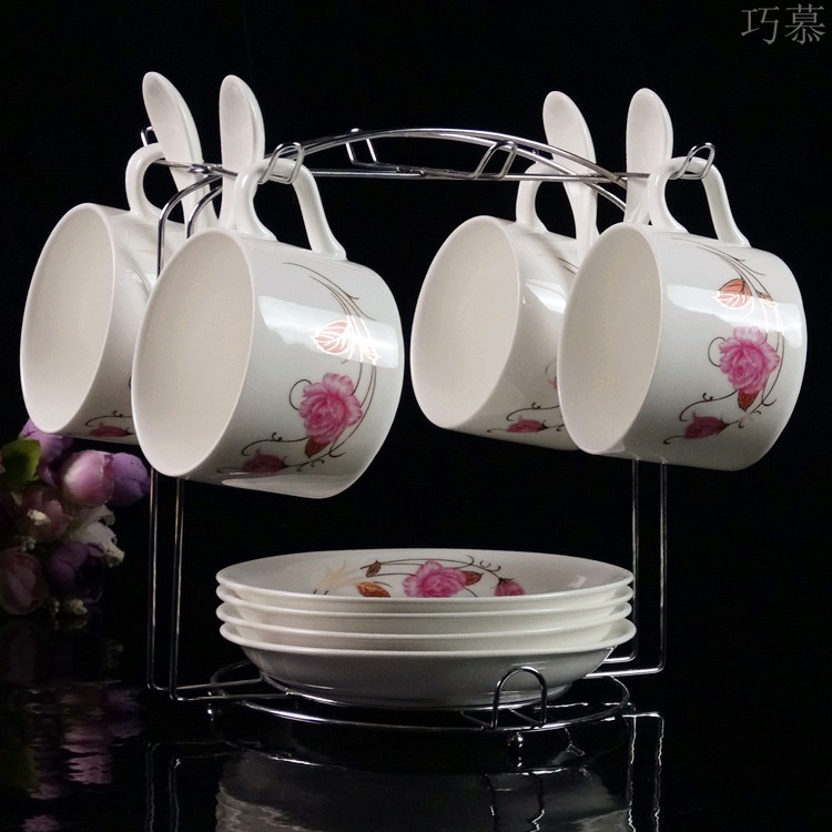 Qiao mu European ceramic coffee cup sets of high - grade up phnom penh creative four - piece spoon with ipads China coffee cups and saucers