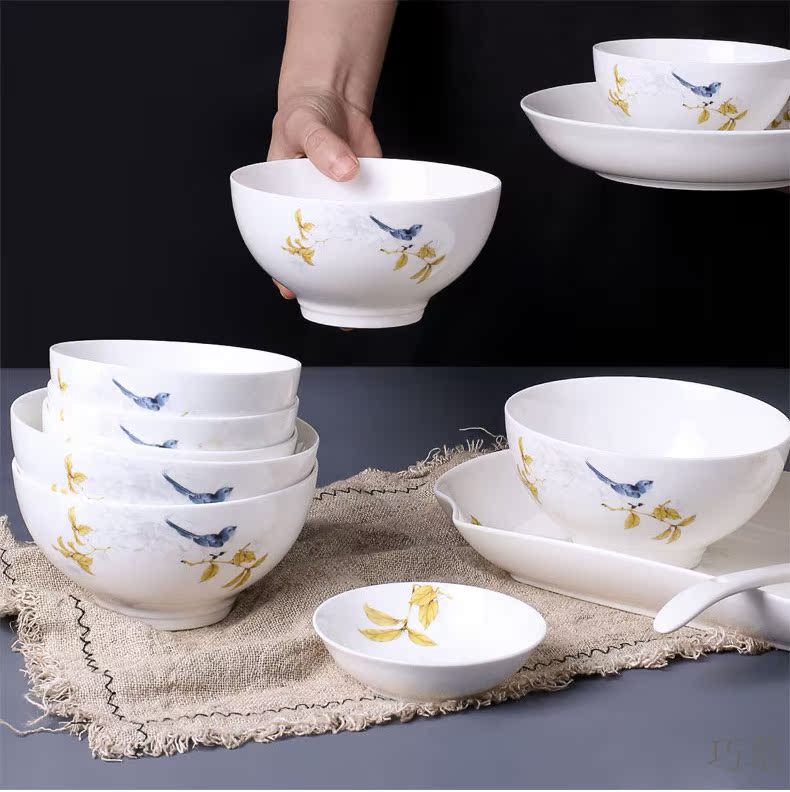 Qiao mu home eat rice bowl combined Chinese jingdezhen ceramic soup bowl ceramic tableware suit small bowl of rice bowls