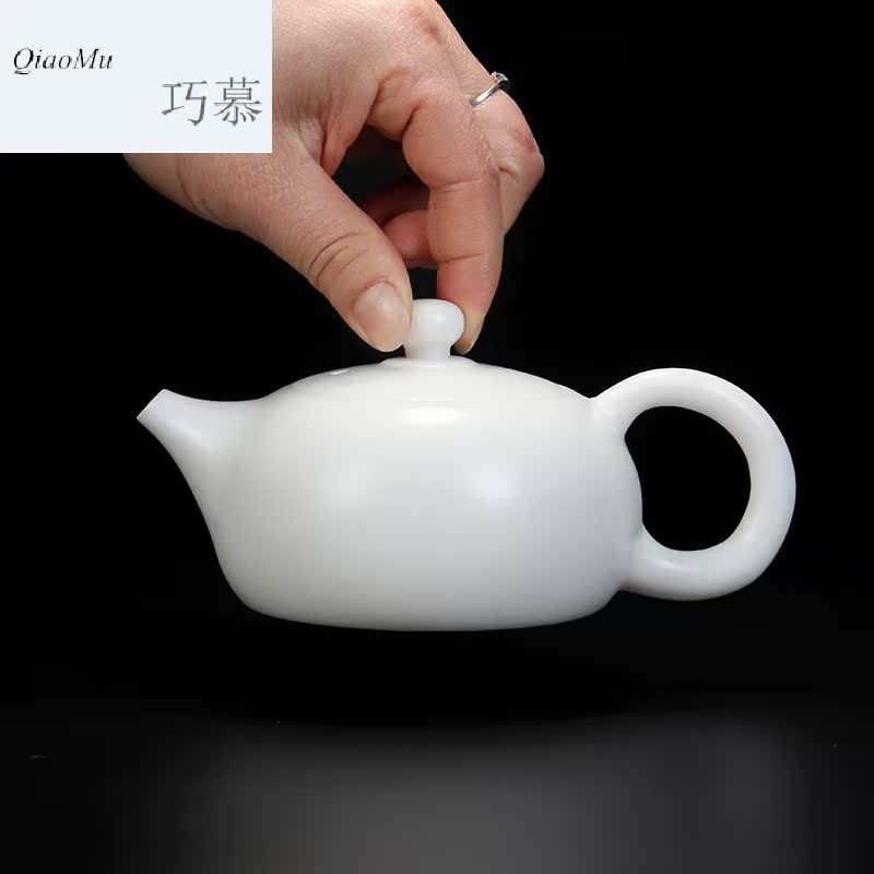 Qiao mu dehua ceramic teapot white porcelain household bian xi shi pot of rotating single pot of white jade porcelain kung fu tea set filter the brew