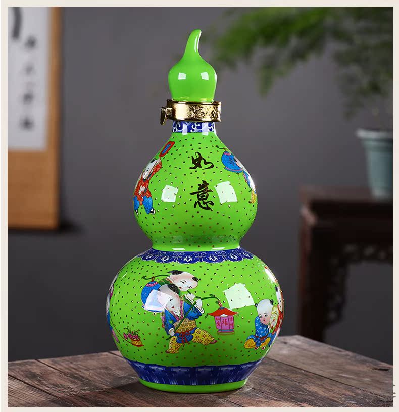 Qiao mu 1 catty 2 jins 5 jins of 10 jins to jingdezhen ceramic wine gourd bottle wine jar sealed jar of empty bottles