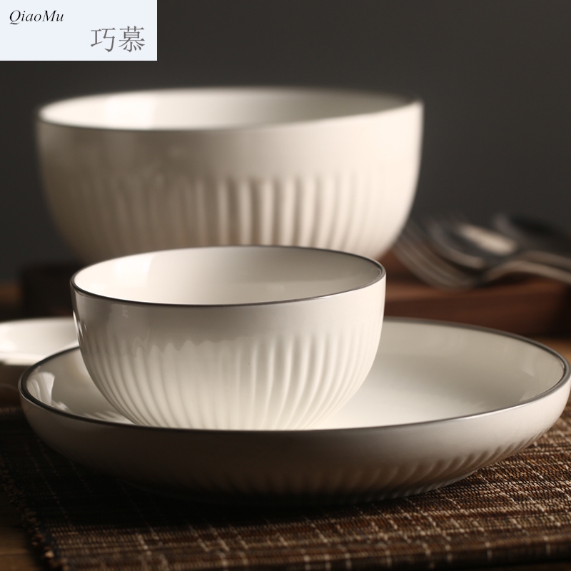 Qiao mu creative ceramic home dishes plate embossed plate 0 portfolio cutlery sets the rice bowls rainbow such use flat