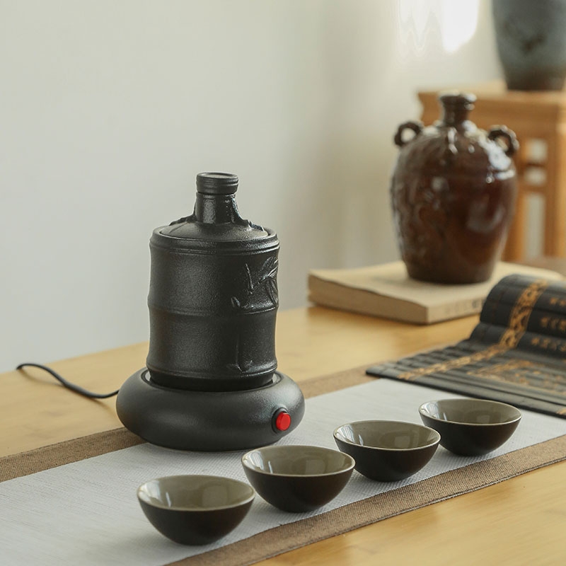 Qiao mu had a hip flask electrical heating hot wine temperature burn wine wine pot hot black pottery JiLan wine sets