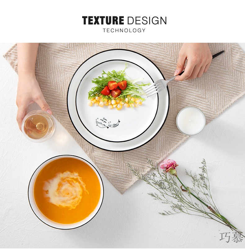 Qiao mu WLS dishes suit household 2/4 people Japanese - style tableware suit Nordic ins ceramic bowl bowl of soup bowl to eat