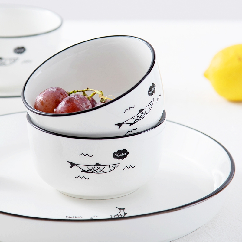 Qiao mu WLS dishes suit household 2/4 people Japanese - style tableware suit Nordic ins ceramic bowl bowl of soup bowl to eat