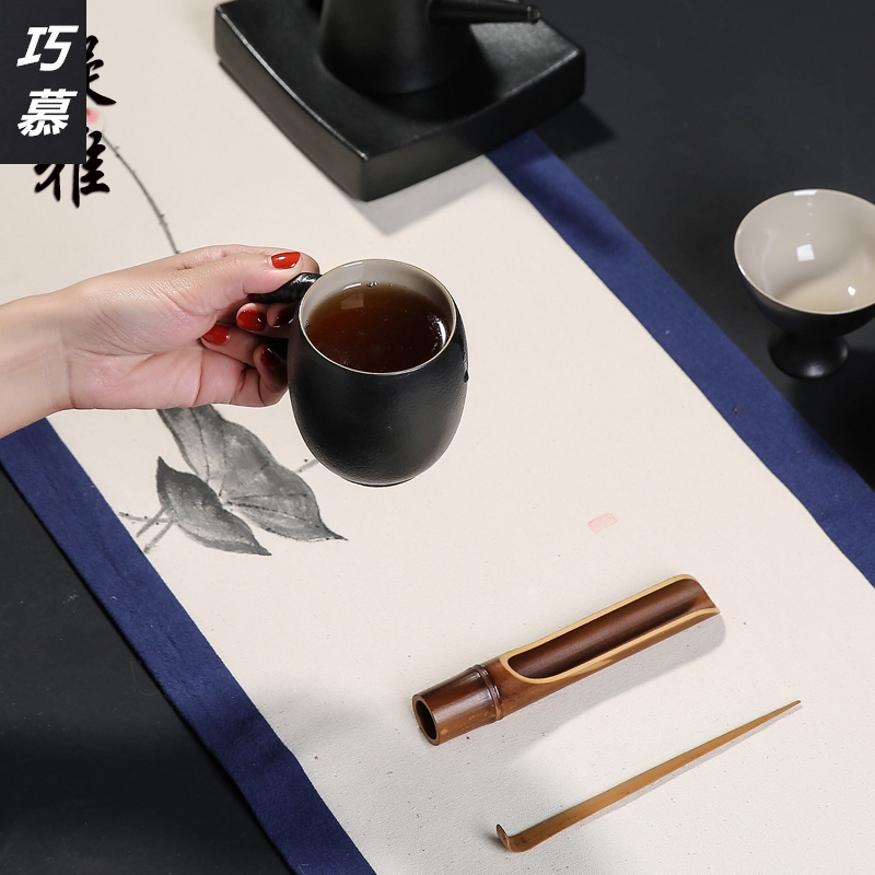 Qiao mu to restore ancient ways with handle ideas ceramic cups of black white coarse pottery master cup single home tea cups of tea