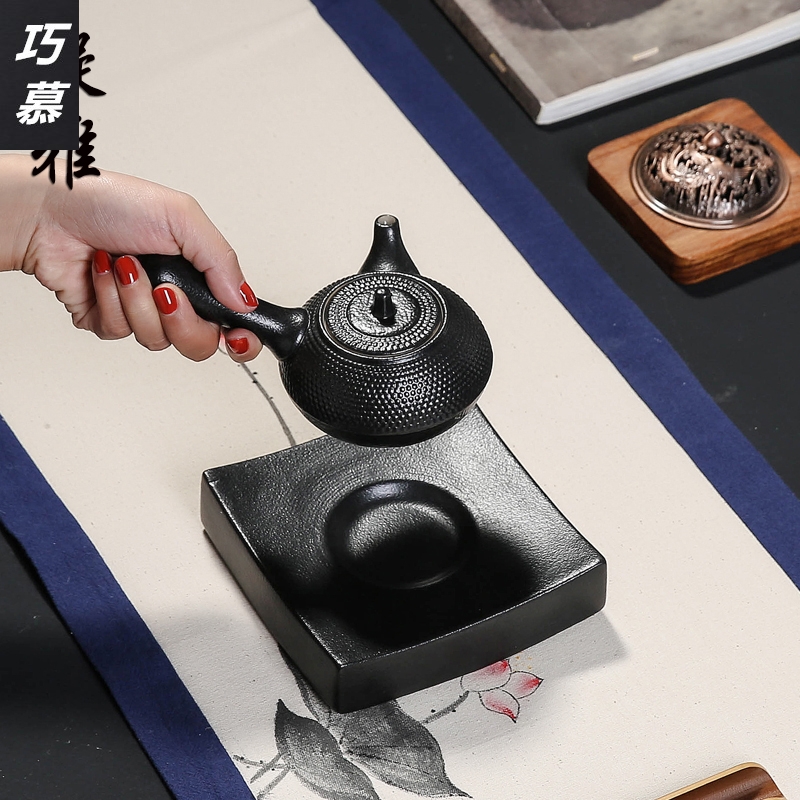 Qiao mu retro black pottery sifang oval pot bearing coarse ceramic pot pad creative dry blister tray of the teapot tea accessories
