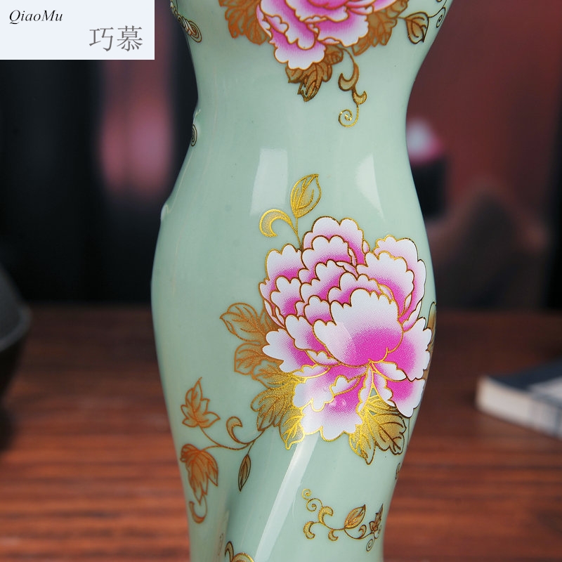 Qiao mu 1 catty jingdezhen ceramic bottle 1 catty capacity four cheongsam beauty JinHe seal wine wine jar