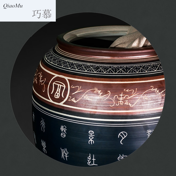 Qiao mu jingdezhen ceramics with cover barrel ricer box hand - carved retro moistureproof barrel jars kimchi 50/1