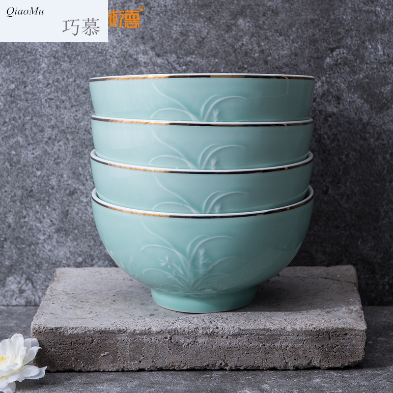 Qiao mu home Japanese - style tableware ceramic bowl 4 at longquan glaze celadon bowl bowl salad bowl for dinner