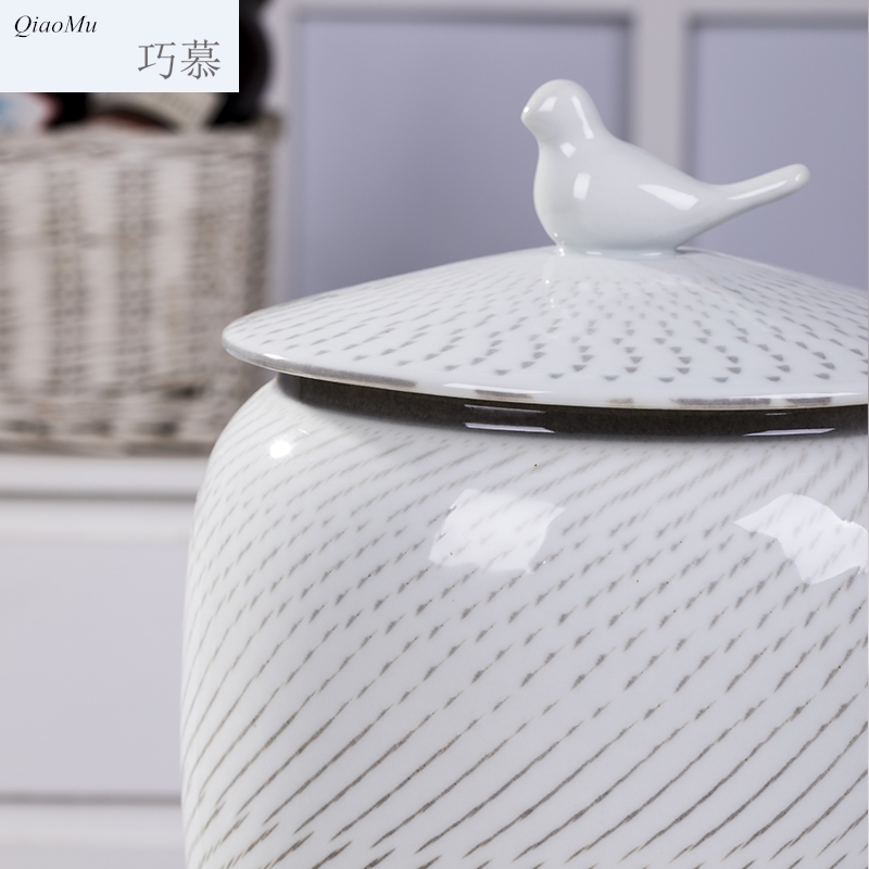 Qiao mu jingdezhen ceramic barrel storage bins in the small large household moistureproof insect - resistant ricer box with cover seal storage