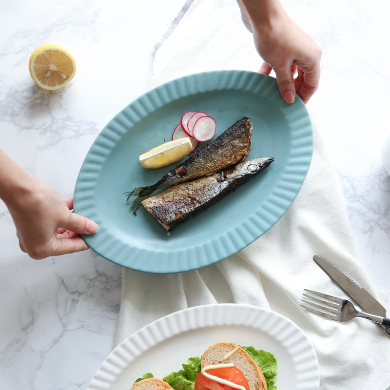 Qiao mu CDW Nordic three color ceramic grinding elliptic plate household dish dish dish beefsteak dish fish dish of PZ - 8