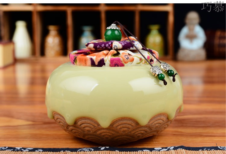 Qiao mu brother ceramic tea pot celadon up with ice to crack the custom seal storage cloth cover puer tea gift box packing