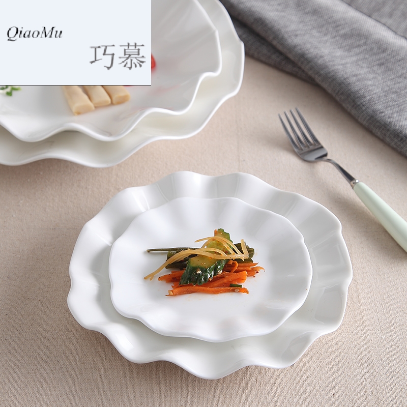 Qiao mu lotus leaf dish food dish pure white ceramic shallow plate of spaghetti western disc plate snack plate of fruit