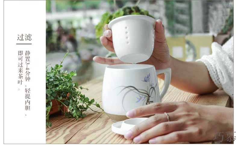 Qiao mu CTQ jingdezhen hand - made ceramic keller cups gifts custom office cup mark cup with cover of filtered water