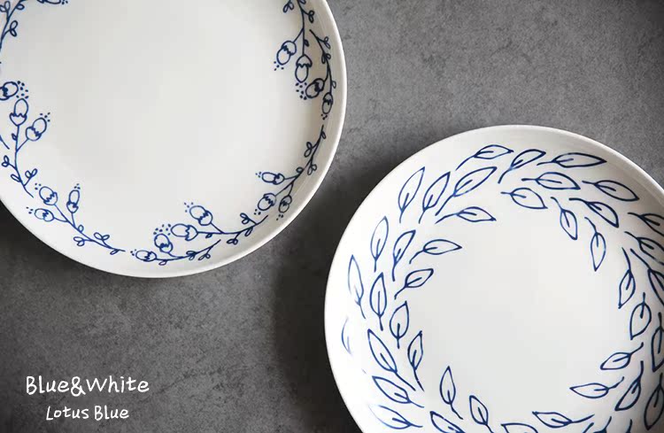 Qiao mu LH household blue and white 7 inch high rural wind ipads porcelain dessert plate pastry disc dried fruit dish cake plate ipads plate