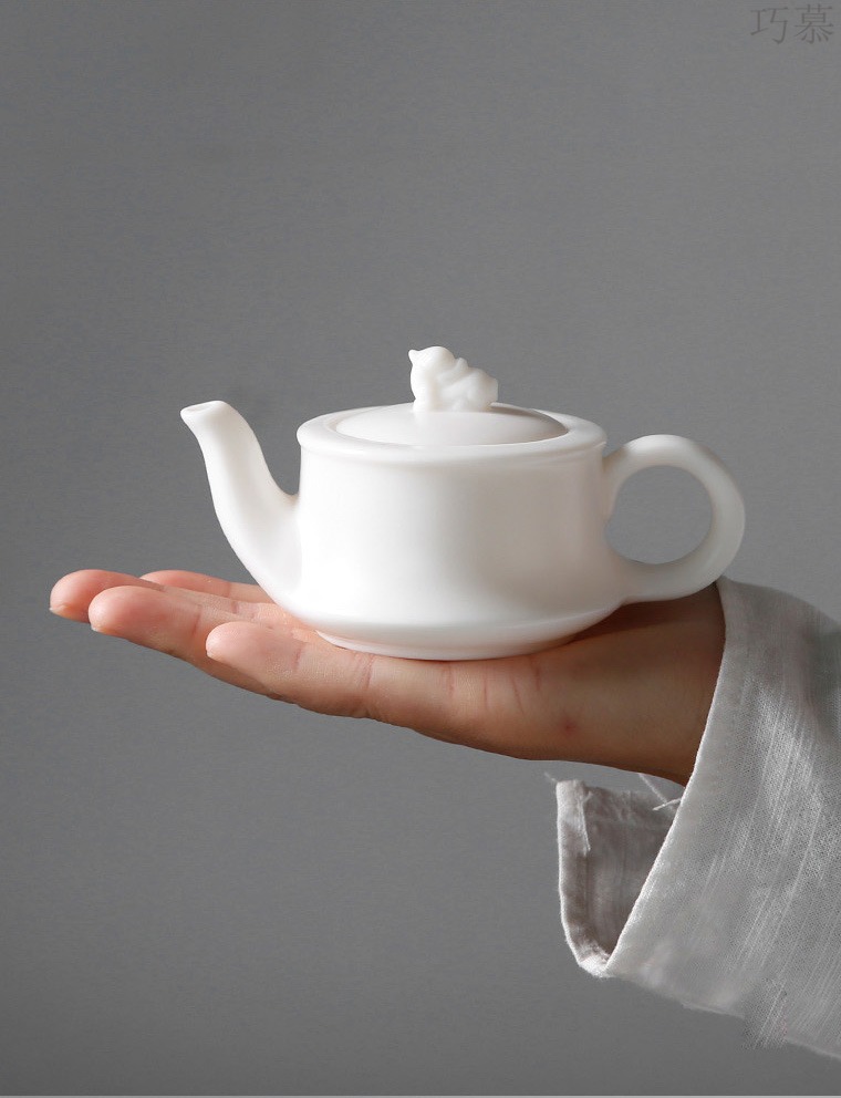 Qiao mu dehua white porcelain teapot single pot of high - temperature ceramic small Chinese kung fu tea sets tea kettle household teapot
