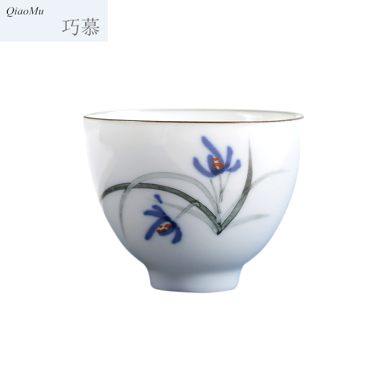 Qiao mu dehua white porcelain hand - made ceramic cups of jade porcelain personal kung fu tea sample tea cup single cup large master CPU
