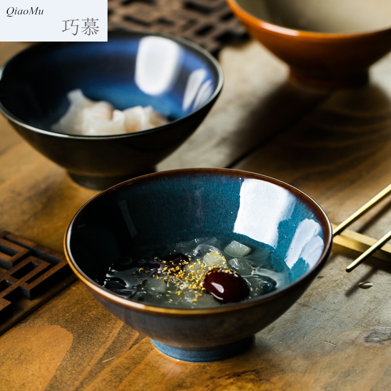 Qiao mu retro new ipads porcelain tableware pointed bottom bowl bowl of fruit salad bowl of soup bowl rainbow such use creative household large bowl