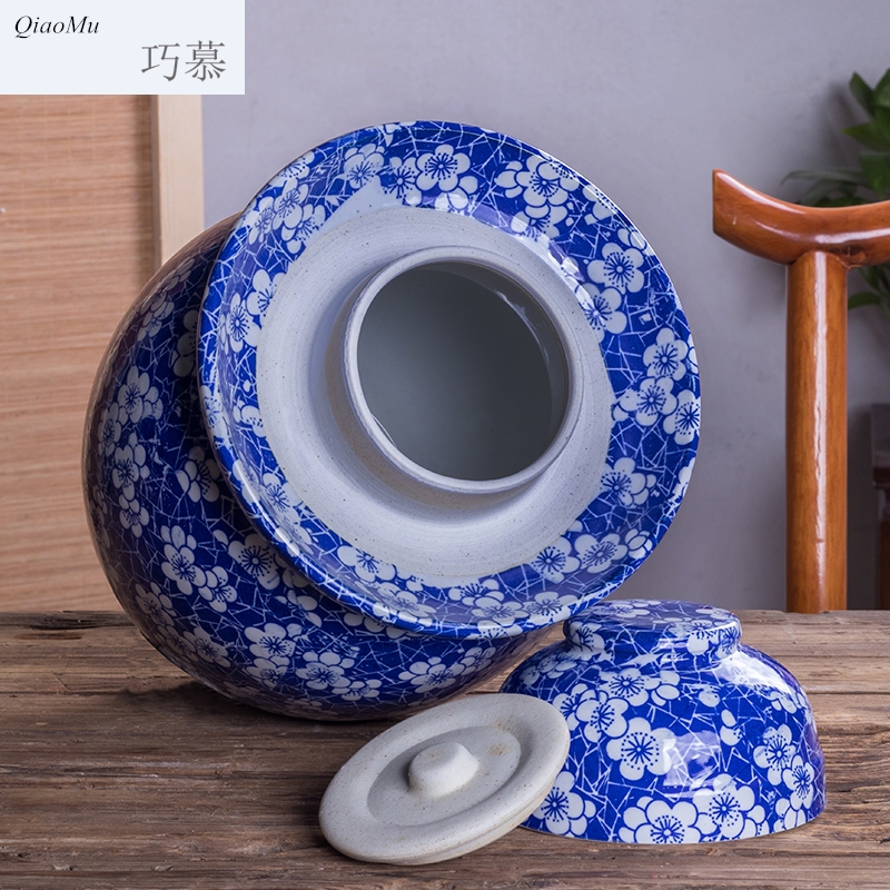 Qiao mu jingdezhen ceramic pickle jar sealed storage cylinder manually salted duck egg jar pickles pickle jar