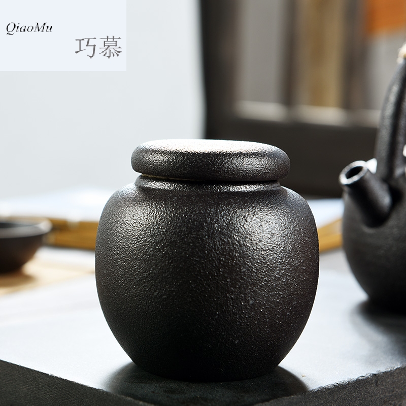 Qiao mu MG mini small seal pot Japanese coarse pottery up ceramic tea caddy fixings warehouse storage of black pottery