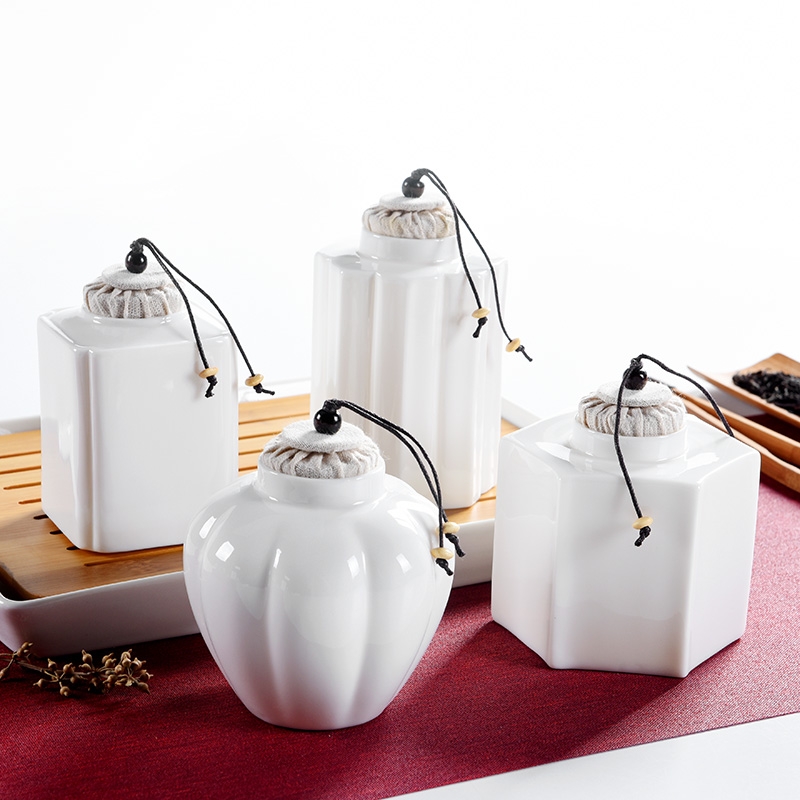 Qiao mu white porcelain tea pot kung fu tea set ceramic seal tank size accessories household storage tanks